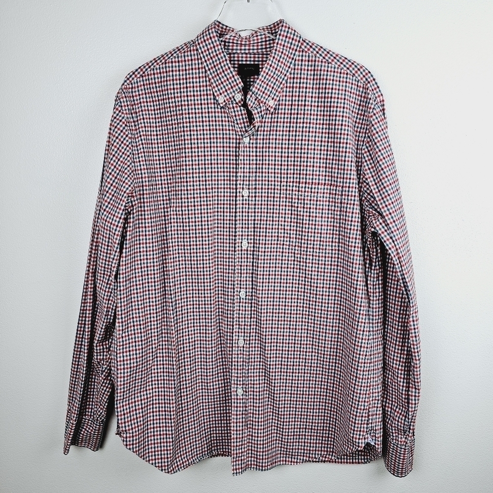 J. Crew Checkered Button Front Shirt, size Large - Picture 2 of 9
